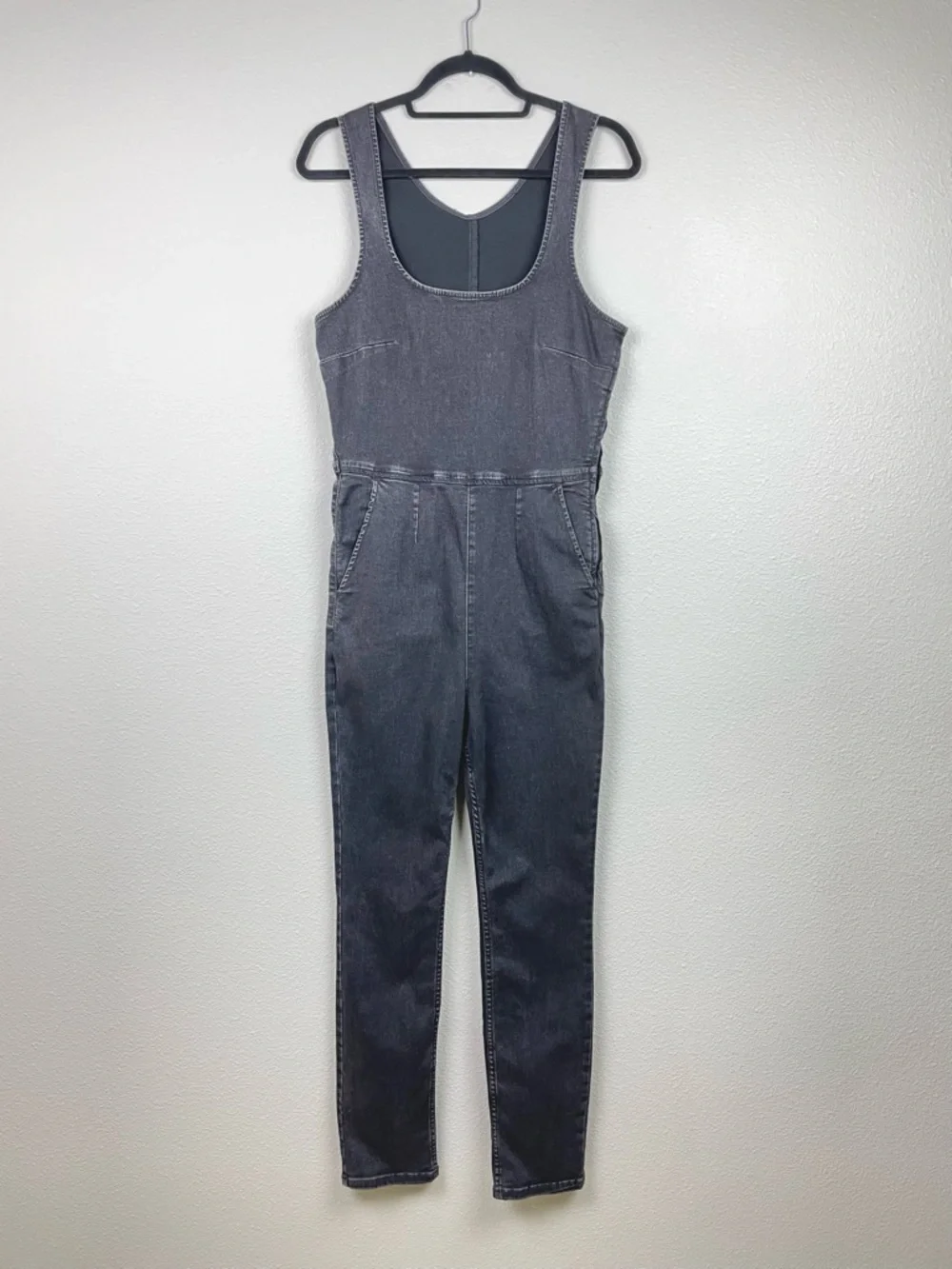 Free People Women's Large Scarlett Black Denim Jumpsuit One Piece Sleeveless - Picture 2 of 16